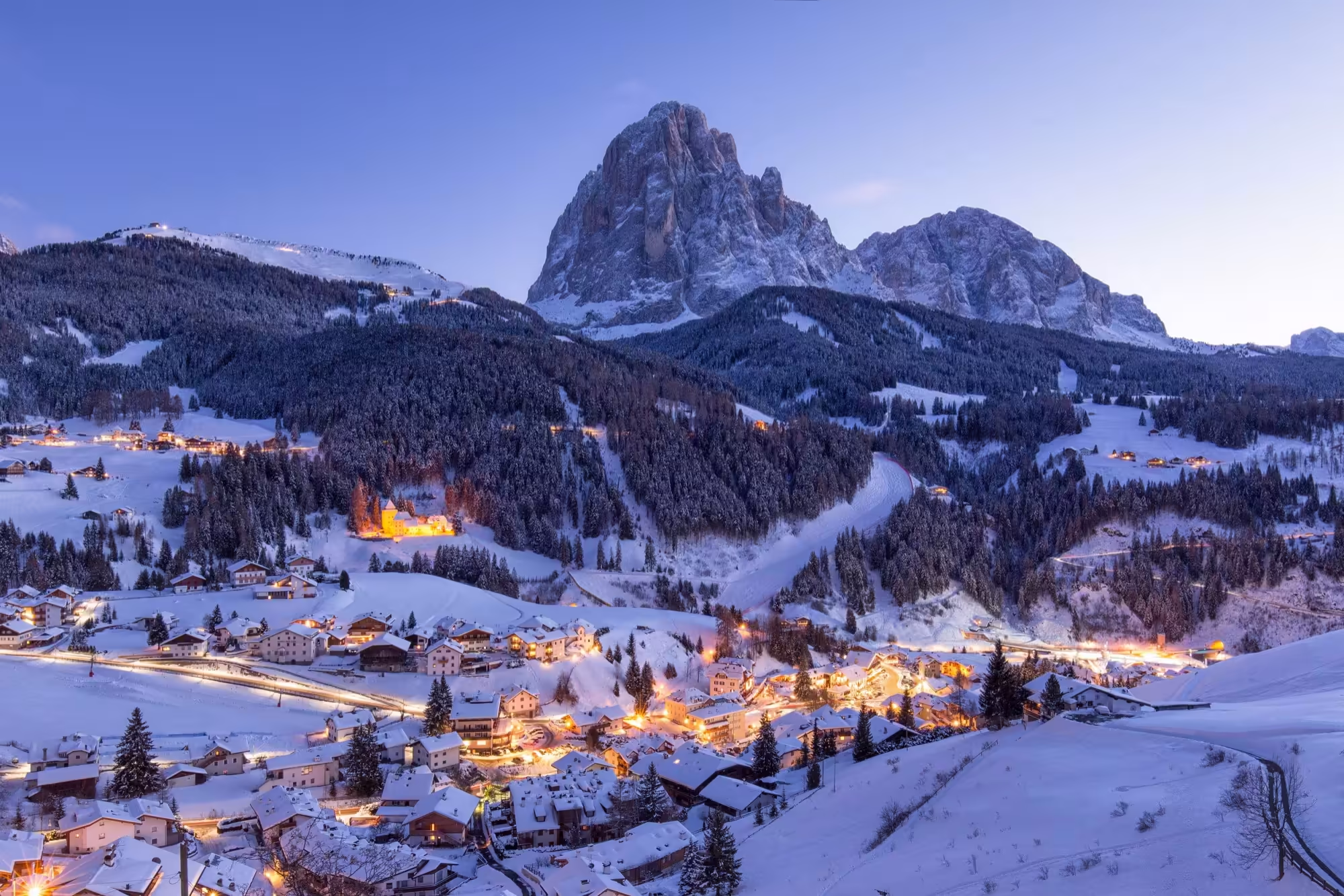 Santa Cristina, Val Gardena - snow-covered village view